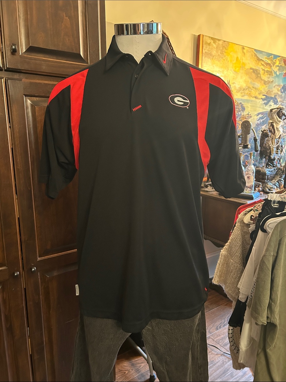 Nike Sz L University of Georgia Black & Red Polo Shirt